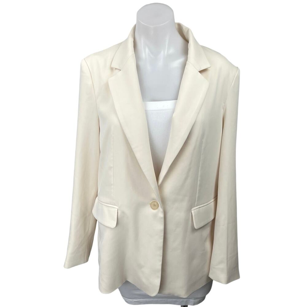 Oak + Fort Women's White One Button Notch Collar Blazer Coat Jacket Size M
